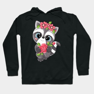 Cheerful raccoon with a bouquet of flowers Hoodie